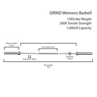 Thumbnail for Dimensions of The GRIND Fitness Women's Bright Chrome Bar