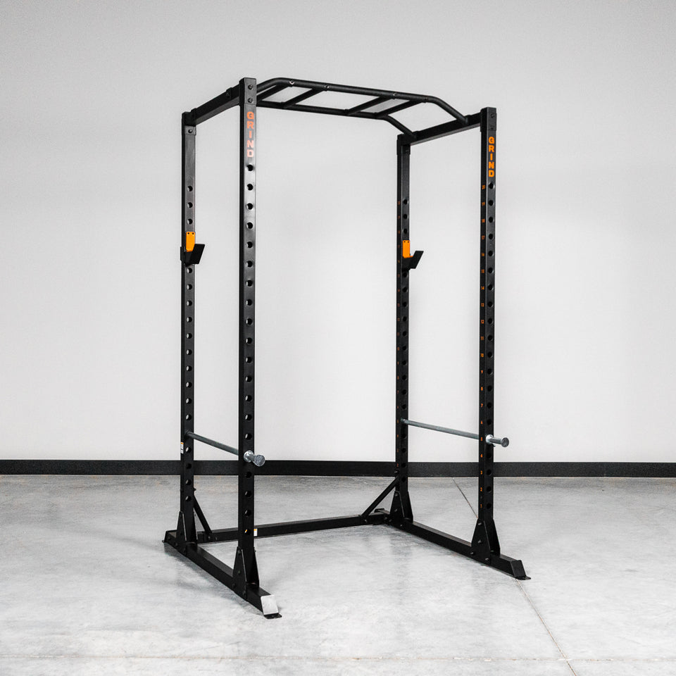 Grind fitness alpha 3000 power rack squat rack with barbell holder silver spotter arm new arrivals