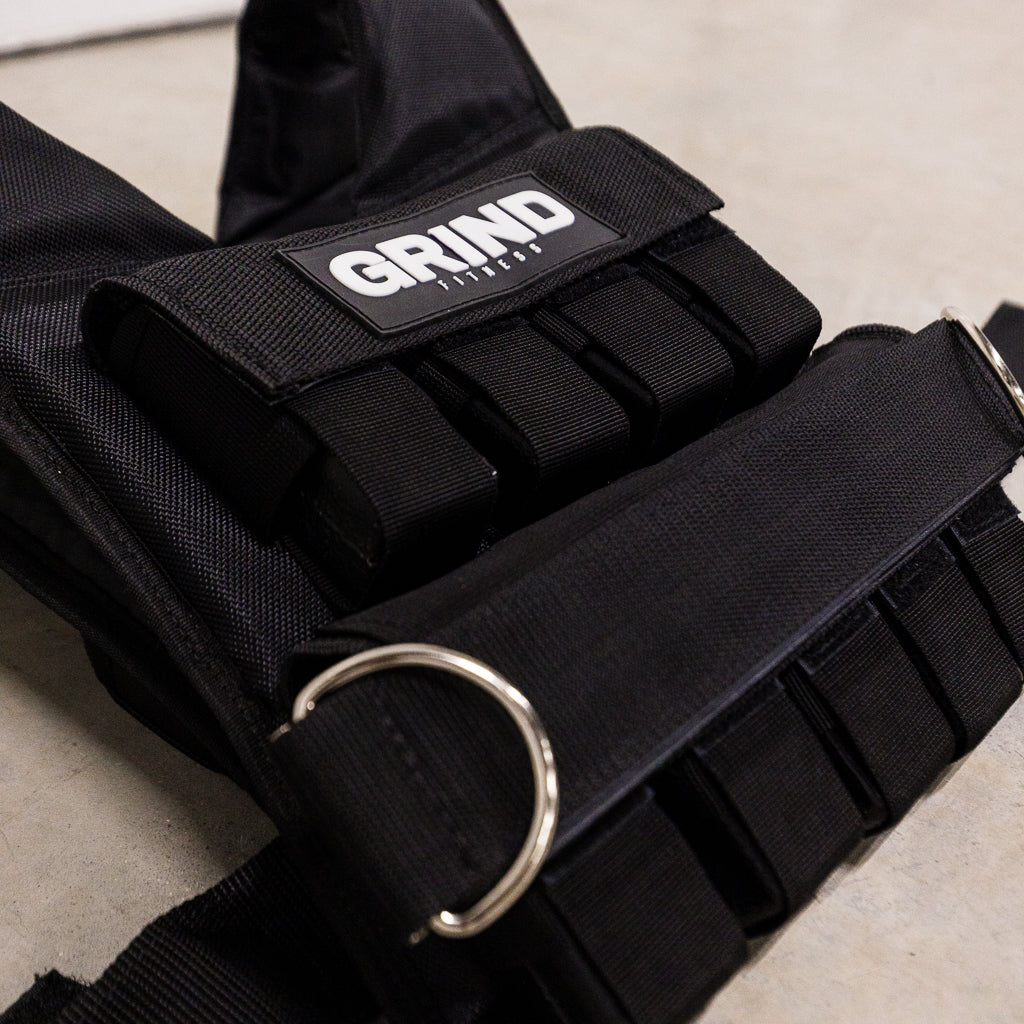 Side view of weight vest with adjustable belt.