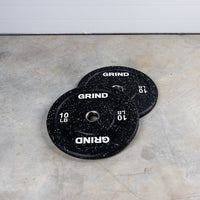 Thumbnail for White 10lb GRIND Fitness Black Carbon Weight Plates with White Colored Fleck pieces on each plate.