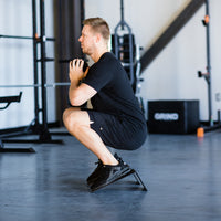 Thumbnail for Man doing goblet squat on squat wedges