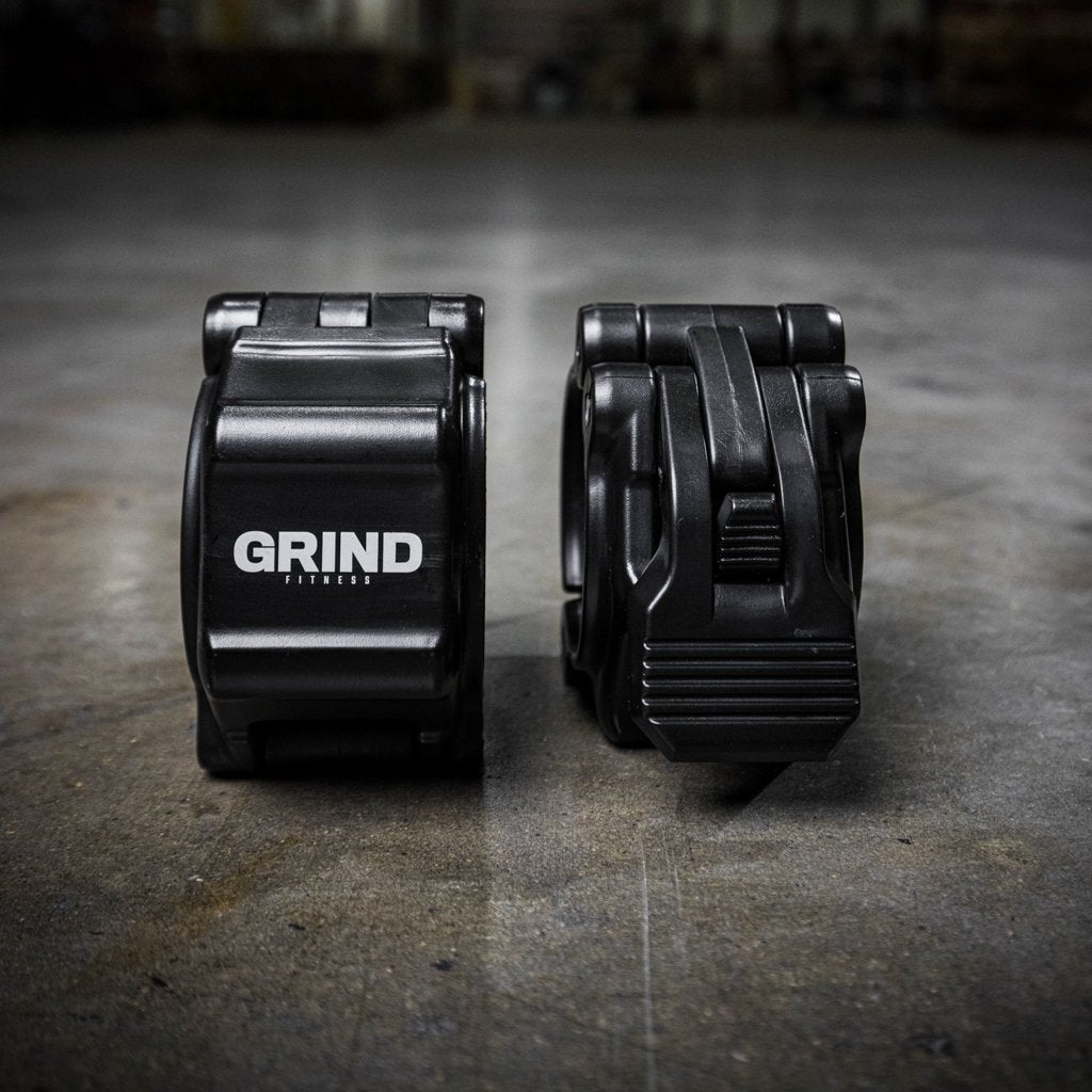 The GRIND Fitness Clutch Barbell Collar Showing Clip Black Pair