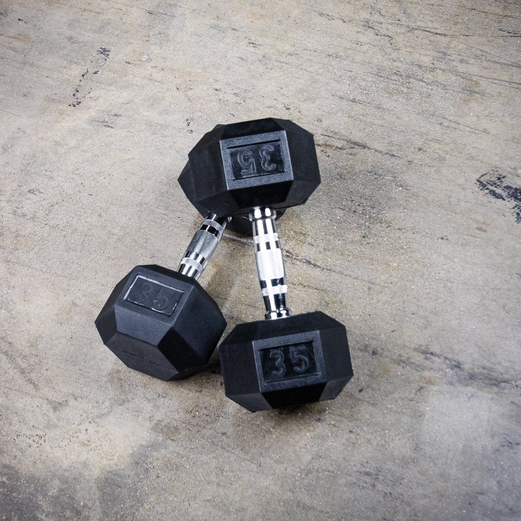 The GRIND Fitness Rubber Hex Dumbbells 35lbs