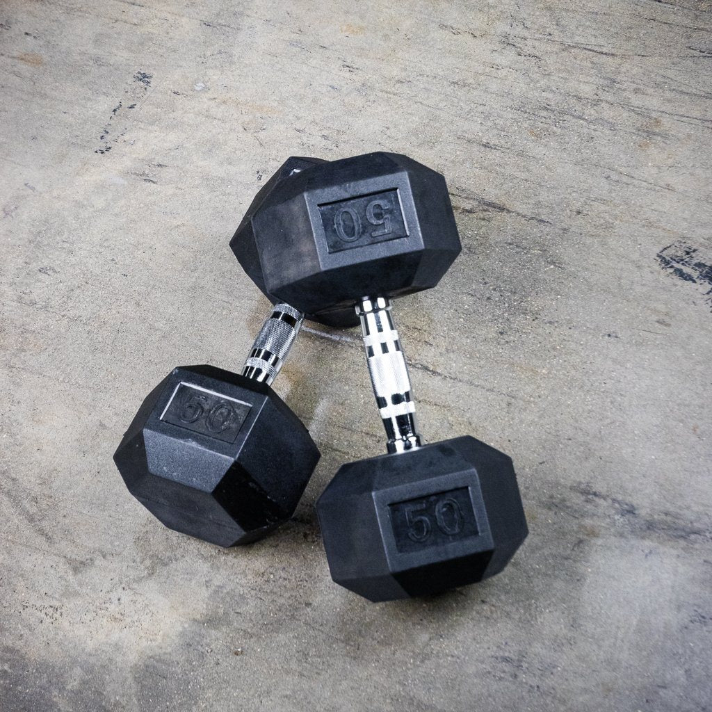 The GRIND Fitness Rubber Hex Dumbbells 50lbs