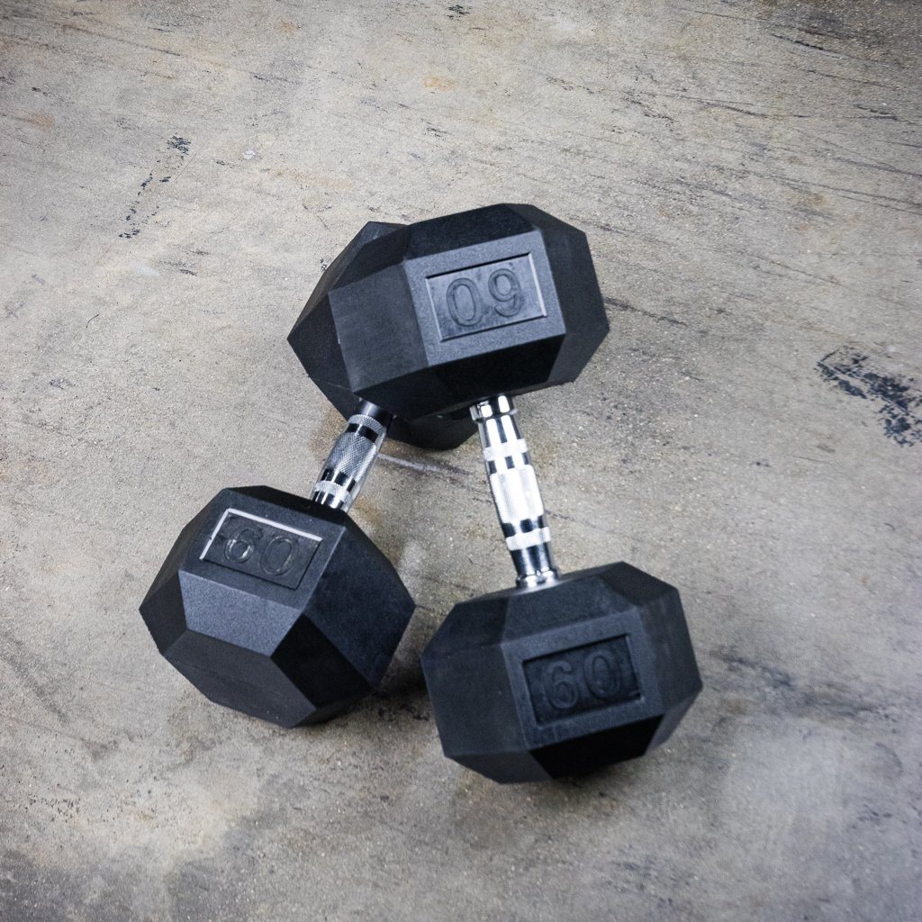 The GRIND Fitness Rubber Hex Dumbbells 60lbs