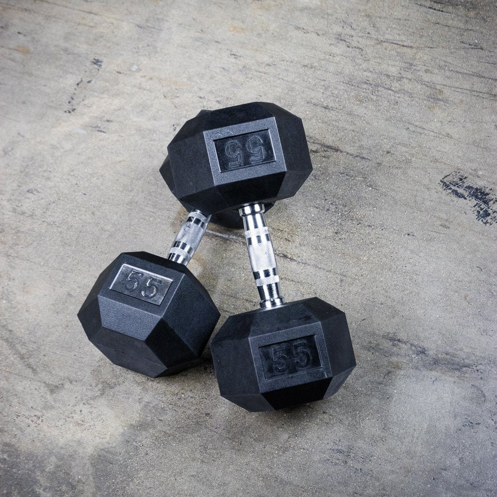 The GRIND Fitness Rubber Hex Dumbbells 55lbs