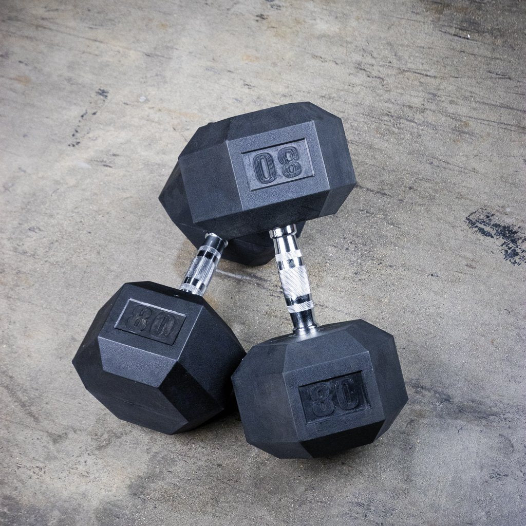 The GRIND Fitness Rubber Hex Dumbbells 80lbs