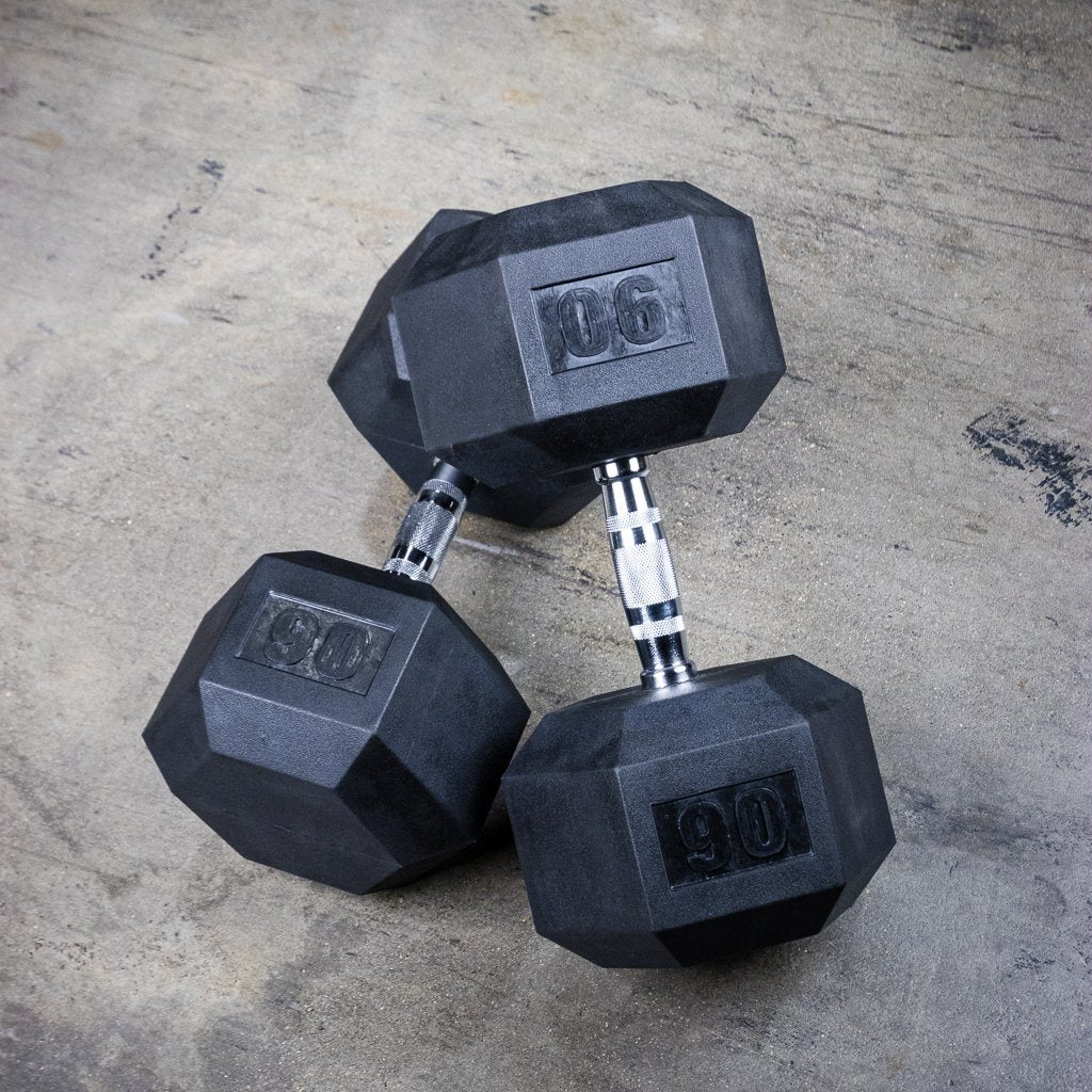 The GRIND Fitness Rubber Hex Dumbbells 90lbs