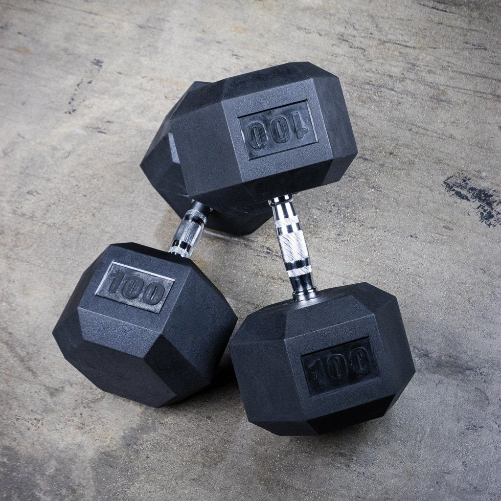 The GRIND Fitness Rubber Hex Dumbbells 100lbs