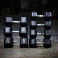 Thumbnail for The GRIND Fitness Rubber Hex Dumbbells Heavyweights Stacked